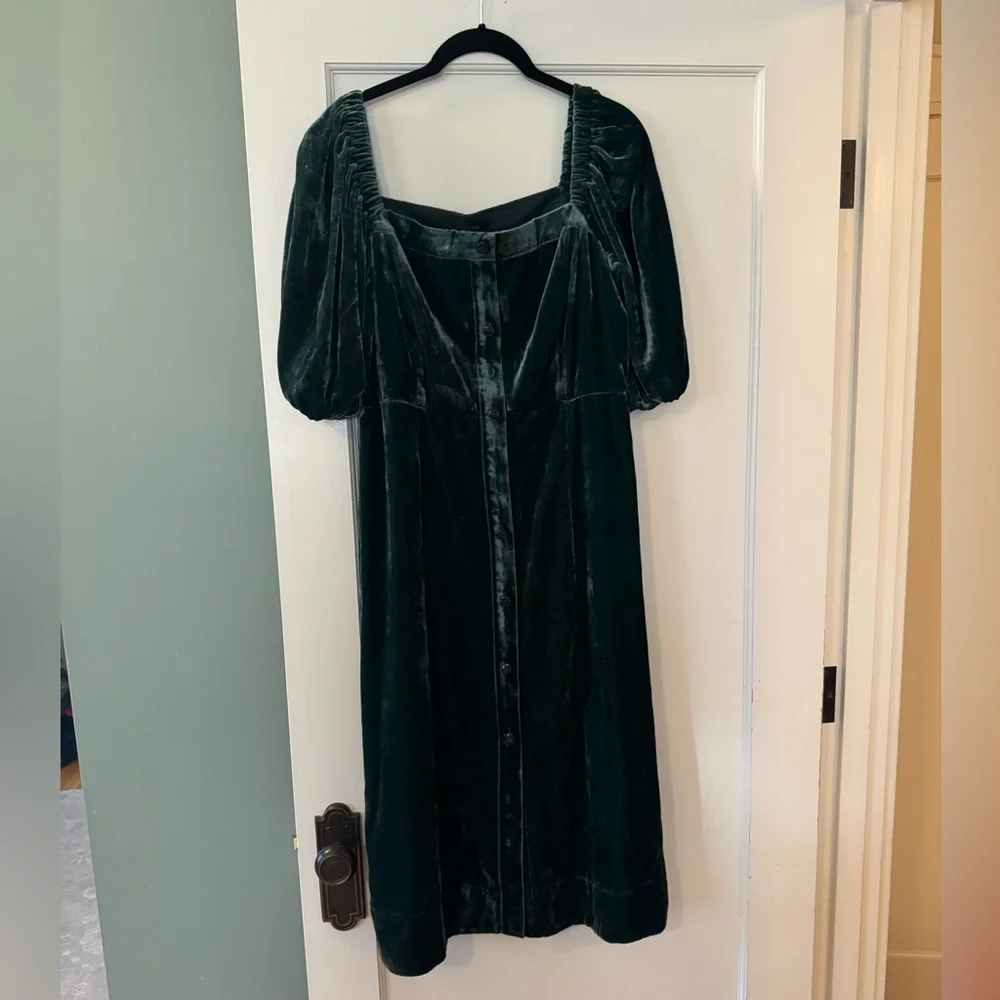 J.Crew Puff-sleeve Velvet Midi Dress Size 10 - Picture 2 of 5
